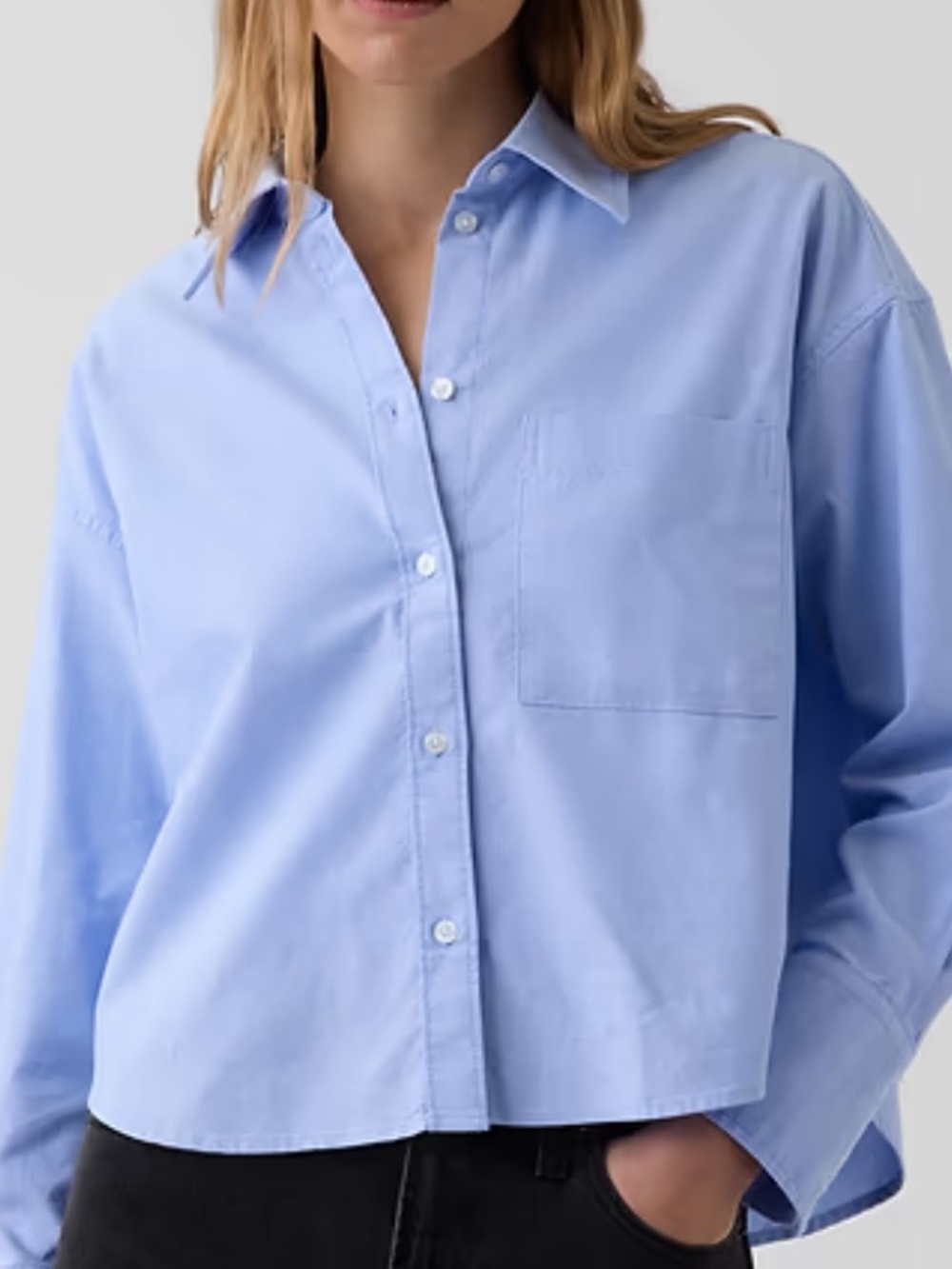 GAP Light Blue and White Pinstripe Crop Button-Down Shirt NWT Size Small